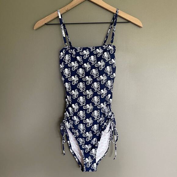 Lilly‎ Pulitzer Octopus Print One Piece Swimsuit Size XS Ruched Side Navy Blue - Picture 2 of 14